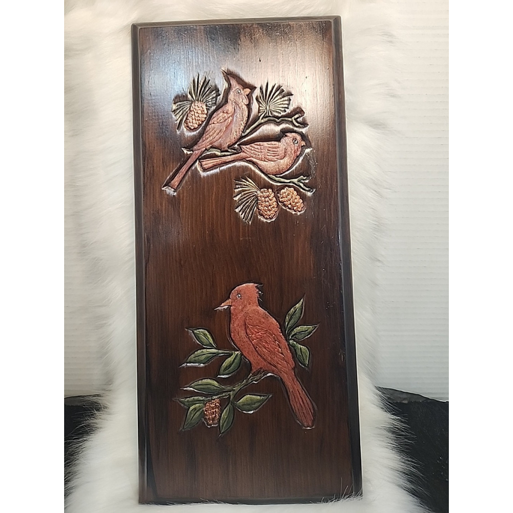 Cape Craft Pine Wood Carved Plaque Birds Handpainted